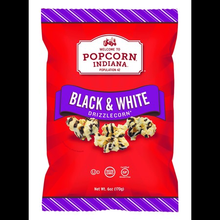 POPCORN INDIANA Snack Popcorn Black And White Drizzle 6 oz., PK6 8435710062